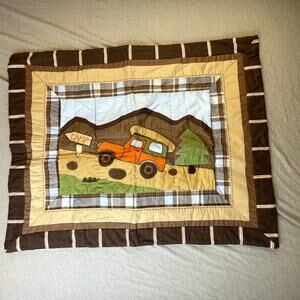 Woolrich Kids Camping Jeep Outdoors Pillow Sham Brown Green Outdoors